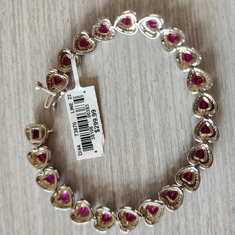 NWT SS‎ Created Ruby Heart Shaped Bracelet